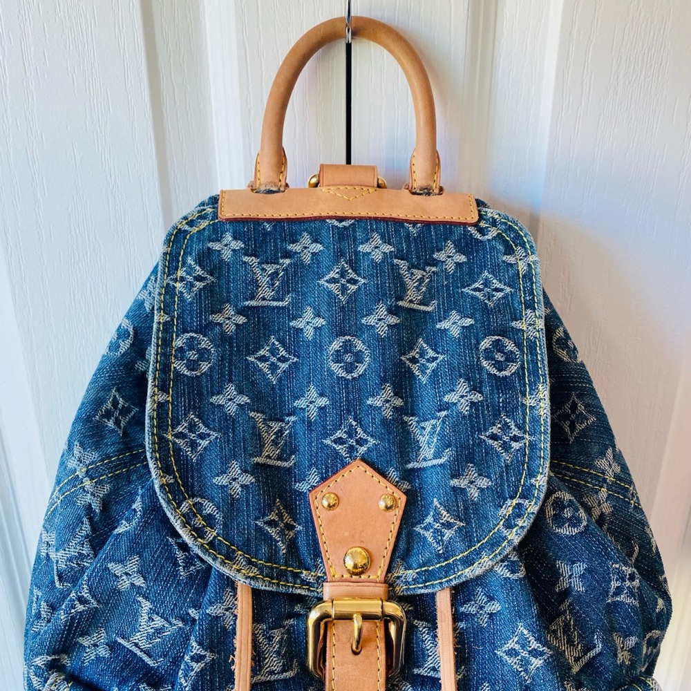 Louis Vuitton Denim Monogram Backpack with Tan Leather Accents - Picture 2 of 15